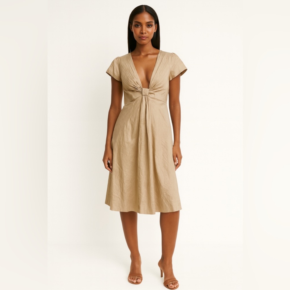 Moschino Gold Bow Front Silk Blend Midi Dress Size 10